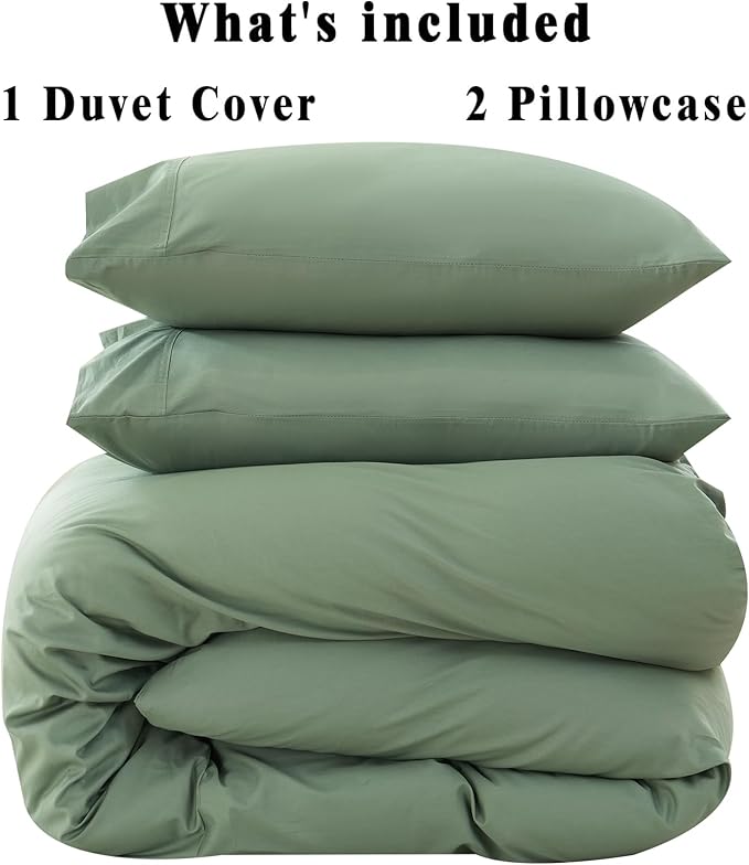 100% Organic Cotton California King Duvet Cover 400 Thread Count Percale 104x98 Inches Sateen Comforter Cover Soft and Breathable Bedding Set 3 Piece（Sage Green,Cal King）