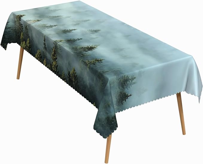54x108 Inch Nature Rectangular Tablecloth Aesthetics Sunny Misty Woods Table Cloth Waterproof Durable Table Cover for Holiday Picnic Outdoor BBQ Decor
