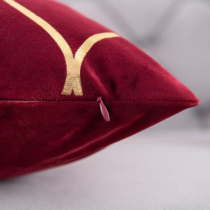 Gold Velvet Euro Sham Pillow Covers: 2 Pack 26x26 Inch Square Decorative Pillow Cases for Bedroom Sofa Couch Living Room, Christmas Burgundy Red