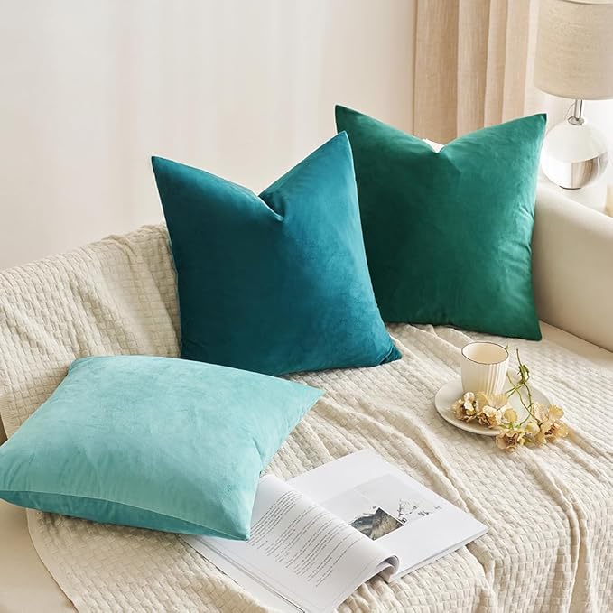 MIULEE Pack of 2 Teal Velvet Throw Pillow Covers 12x20 Inch Soft Solid Decorative Set Lumbar Cushion Cases for Spring Couch Sofa Bedroom