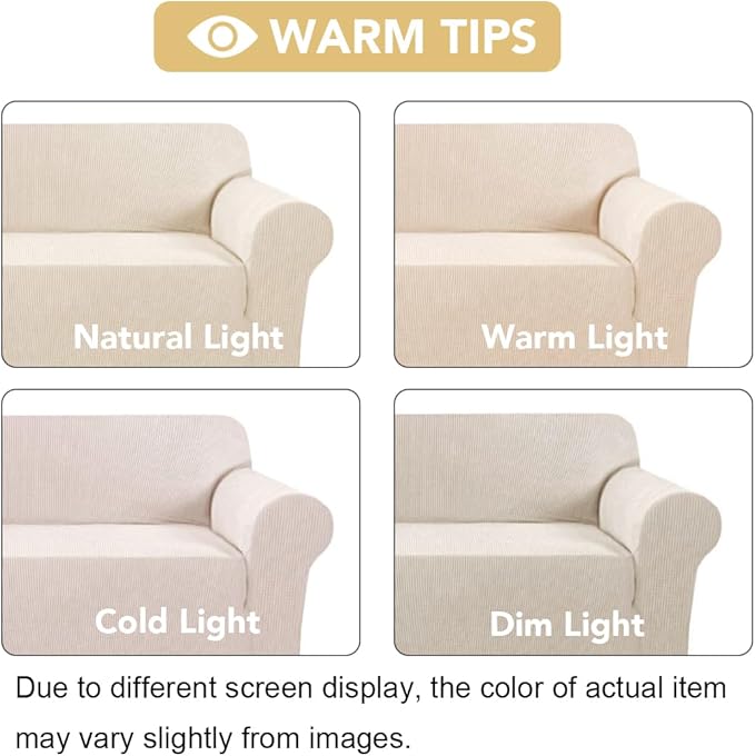 H.VERSAILTEX Stretch Sofa Covers for 3 Cushion Couch Covers Sofa Slipcovers for Living Room Feature Thick Checked Jacquard Fabric with Elastic Bottom, Sofa Large - Natural