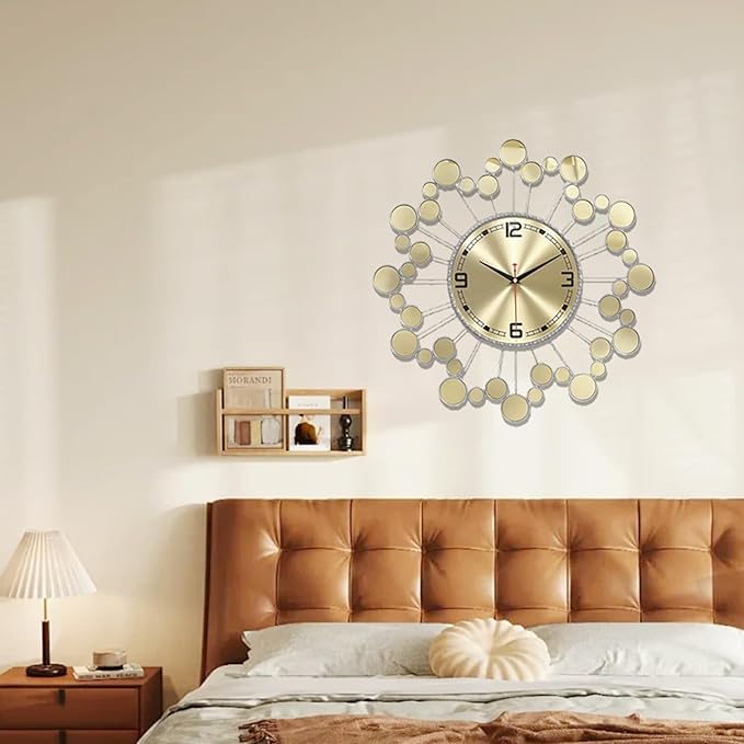 Silver 23" Wall Clock Decor Silent Battery Operated, Modern Metal Decorative Clock for Living Room Bedroom Office