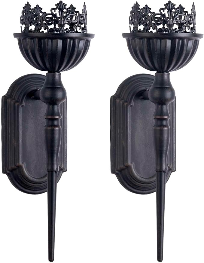 Wall Sconce Candle Holder (Set of 2) Black Crown and Scepter Design Wall-Mount Metal Candle Holders Hanging Iron Wall Candle Sconce Holder for Living Room, Bathroom, Dining Room
