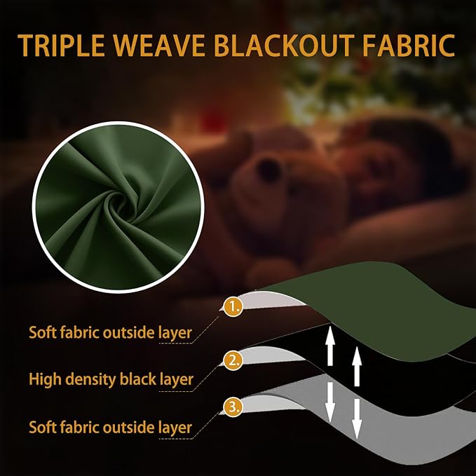 KOUFALL Olive Green Blackout Curtains for Living Room 52 by 108