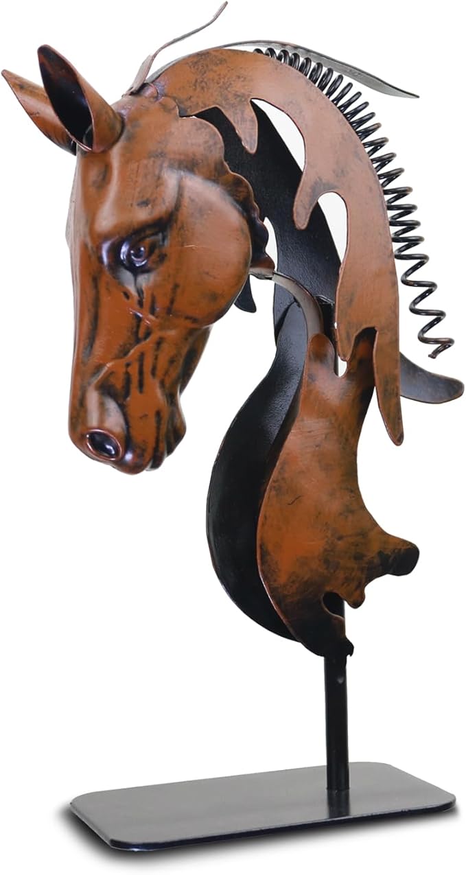 Handmade Horse Statue - Unique Rustic Decor for Office & Home - Hand-Painted Metal Sculpture - Handmade Horses Figurines Gifts for Women/Men (Blue) (Brown)