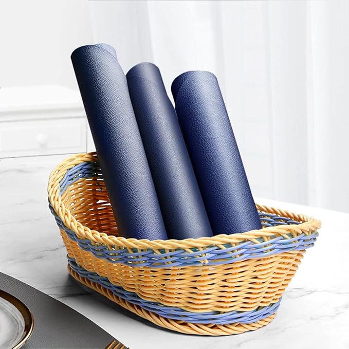 4Pack Faux Leather Placemats Set,Round PU Dinning Table Mats,Wipeable Easy to Clean Stain Resistant Heat Resistant Waterproof Place Mats Durable Plate Mats for Table Nordic Style (Navy Blue)
