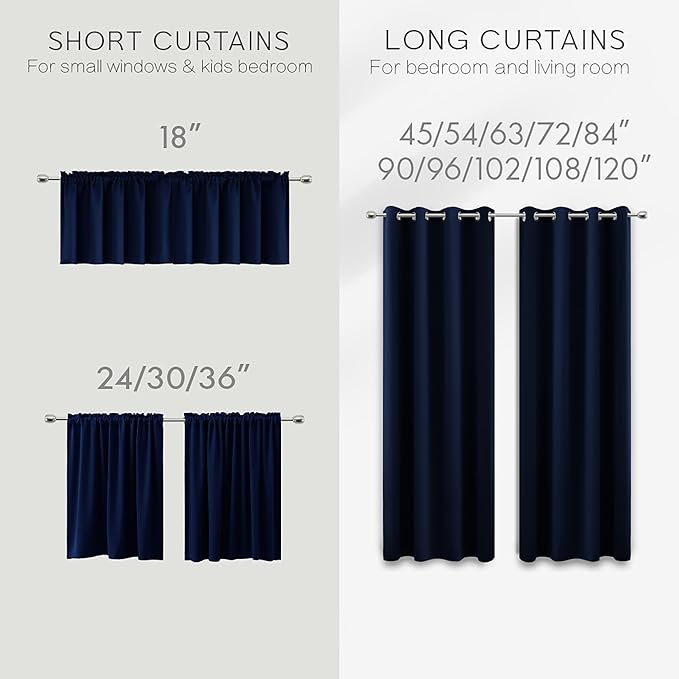 Navy Blue Black Out Curtains 63 Inch Long 2 Panels Burg,Thermal Insulated Pair Grommet Total Blackout Window Shades Light Blocking Dark Curtains for Living Room Kids Children Boy Bedroom 63 Length