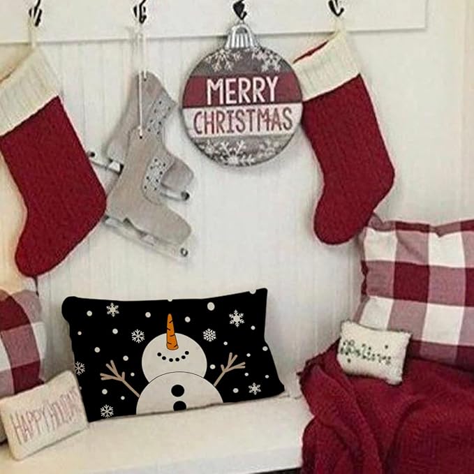 Christmas Pillow Covers 12x20 Snowman Snowflake Merry Christmas Holiday Party Throw Pillow Cover Decorations Pillows Decorative for Sofa Winter Home Decor