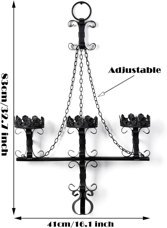 Black Wall Candle Sconces,3 Iron Candelabra,Gothic Victorian Decor,Rustic Wall Candle Holder for Bathroom,Living Room,Dining Room