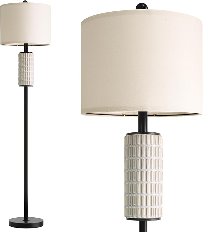 PoKat 64'' Ceramic Floor Lamp for Living Room Bedroom, Modern Standing Lamp with Rotary Switch, Farmhouse Tall Living Room Lamp for Hallway Corner, Home Office, Nursery, Matte Black