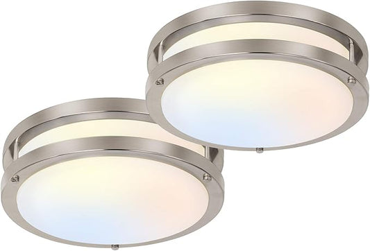 13 inch Flush Mount LED Ceiling Light Fixture, 2700K/3000K/3500K/4000K/5000K Adjustable Ceiling Lights, Brushed Nickel Saturn Dimmable Lighting for Bathroom Kitchen or Stairwell, ETL Listed - 2 Pack