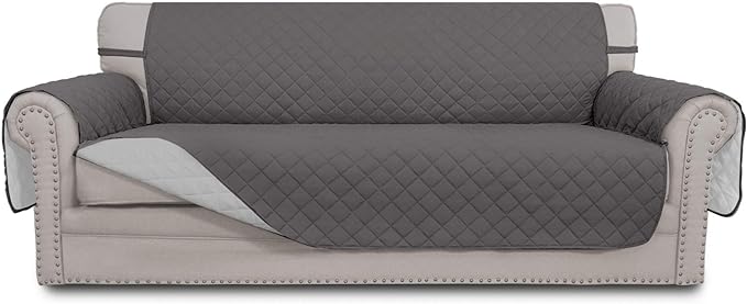 Easy-Going Reversible Oversized Couch Cover for 3 Cushion Couch Sofa Cover for Dogs Water Resistant Furniture Protector Cover with Foam Sticks for Pet (Oversized Sofa, Gray/Light Gray)
