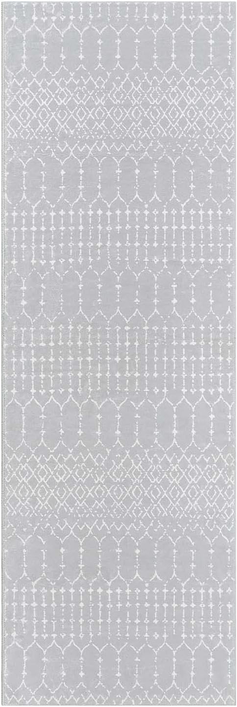 Lahome Moroccan Runners for Hallways 2x6 Washable Non-Slip Carpet Runner Throw Ultra-Thin Kitchen Bedroom Rugs Grey Distressed Print Rug Entrance Bathroom Laundry Room Living Grey/White 2' x 6'