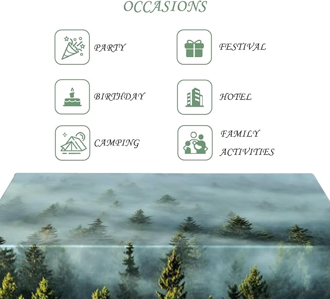 54x78 Inch Nature Rectangular Tablecloth Aesthetics Sunny Misty Woods Table Cloth Waterproof Durable Table Cover for Holiday Picnic Outdoor BBQ Decor