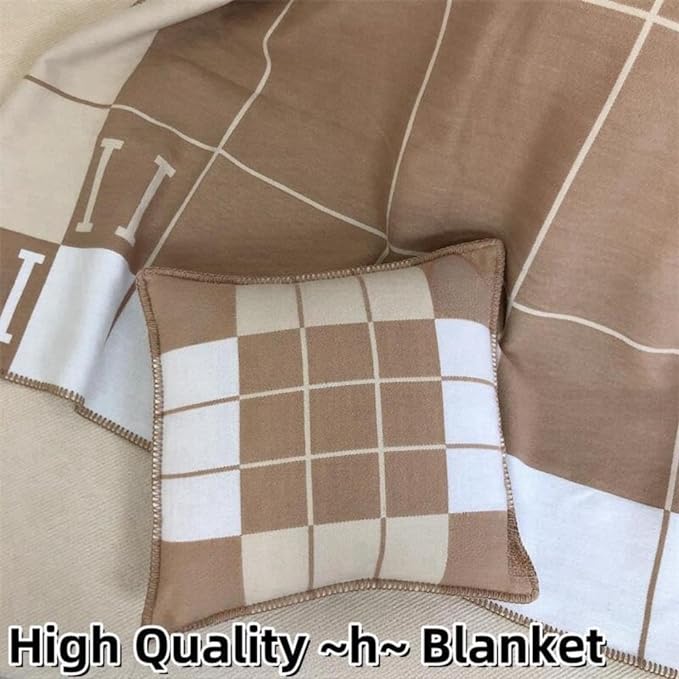 h Blanket Soft Throw Blanket Faux Fleece Cashmere Plaid Warm Shawl Thick Knitted Plush Cozy Comfy for Women Throw Blanket for Sofa Couch Bed Queen King Size 55x66 in (Khaki)