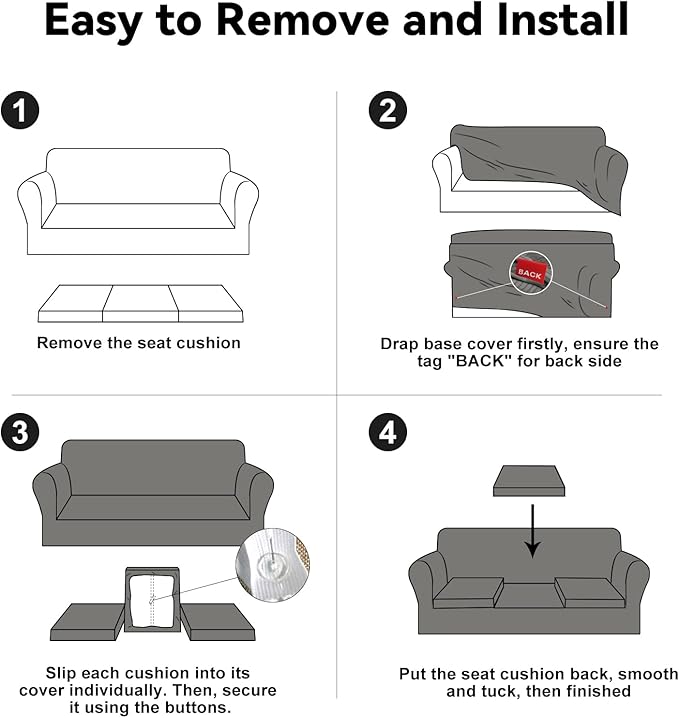 100% WaterproofCouch Cover 4-Piece Set Striped Sofa Slipcovers for 3 Cushion Couch Sofa Covers with TPU Leakproof Bottom Stretch Couch Protector Pet Proof - Sofa(3-Cushion), Gray