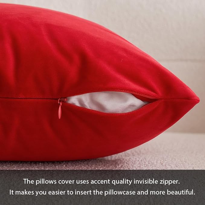 MIULEE Pack of 2 Christmas Bright Red Velvet Throw Pillow Covers 20x20 Inch Soft Solid Decorative Square Set Cushion Cases for Spring Couch Sofa Bedroom