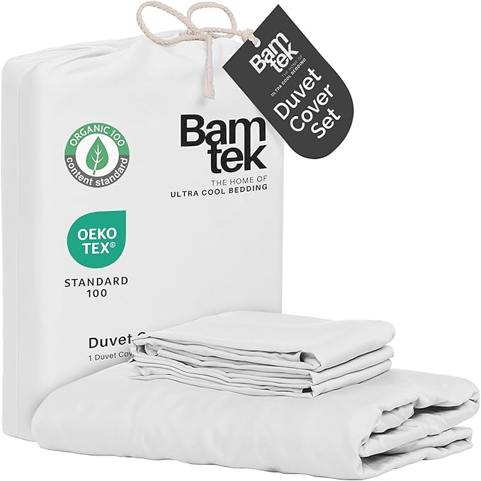 Duvet Cover Set - 100% Viscose Derived from Bamboo Duvet Cover Queen Size, 3 PC Luxury Cooling Duvet Cover for Hot Sleepers, Silky Buttery Soft Comforter Cover & 2 PC Queen Pillowcases, White