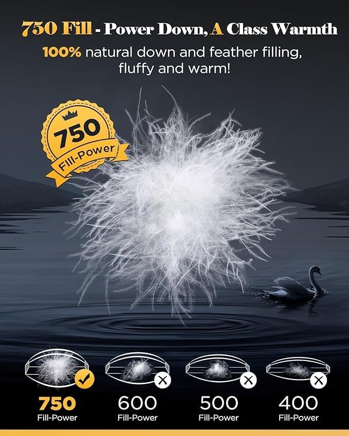 3D Baffle Box Real Down Comforter, 750 Fill-Power Ultra-Soft Down Duvet Insert, All Season White Feathers Down Comforter Full Size, Medium Warm Bed Comforters, Fluffy and Cozy, 8 Corner Tabs - 82"X86"
