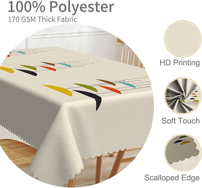 70x120inches Mid Century Tablecloth Modern Geometric Abstract Art Rectangle Table Cloth Waterproof and Stain Resistant Fabric Table Cover for Kitchen Dining Room Cafe Patio Indoor Outdoor Use