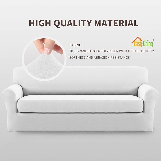 Easy-Going 2 Pieces Microfiber Stretch Sofa Slipcover – Spandex Soft Fitted Sofa Couch Cover, Washable Furniture Protector with Elastic Bottom Kids,Pet (Sofa, Snow White