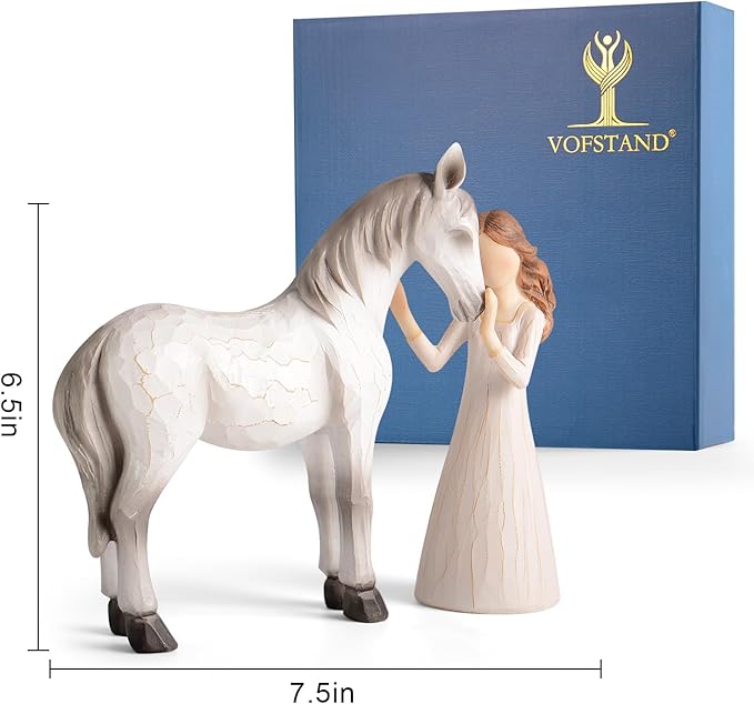 Horse Gifts for Girls Women - Girl Embraces Horses Figurine Gifts for Horse Lovers Women Sculpted Hand-Painted Resin Horses Stuff Cowgirl Equestrian Decor