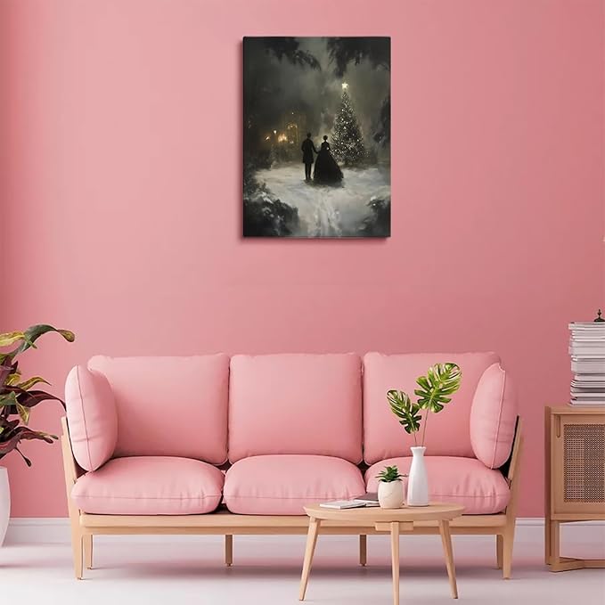 Victorian Christmas Tree Art Prints,Romantic Winter Couple,Moody Christmas Print,Dark Holidays Cottagecore Decor