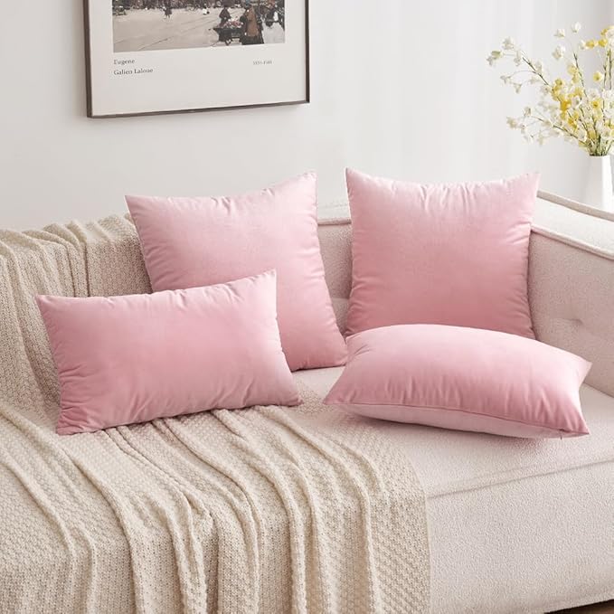 MIULEE Pack of 2 Pillow Covers Velvet Square Throw Pillow Covers Decorative Cushion Case for Spring Sofa Bedroom Couch 18x18 Inch Bright Pink