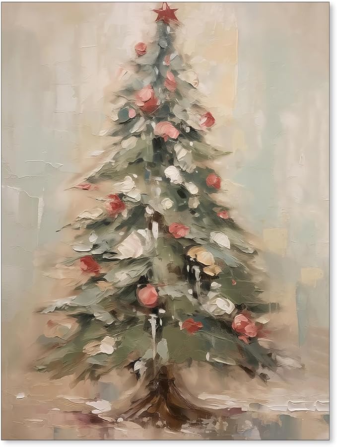 Winter Christmas Tree Wall Art Vintage Nature Botanical Pine Poster Forest Cottagecore Canvas Painting Prints for Living Room Office Wall Decor 12x16 inch Unframed