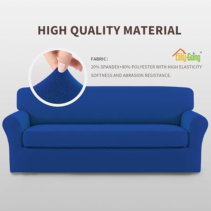 Easy-Going 2 Pieces Microfiber Stretch Sofa Slipcover – Spandex Soft Fitted Sofa Couch Cover, Washable Furniture Protector with Elastic Bottom Kids,Pet (Sofa, Classic Blue)