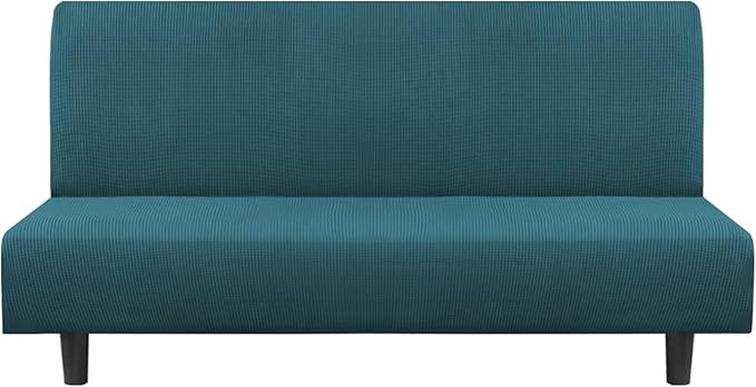 Flamingo P Stretch Armless Futon Covers Full Queen Futon Couch Covers Slipcover Futon Sofa Cover Futon Bed Cover Furniture Protector Covers with Elastic Bottom, Soft Thick Jacquard Washable, Deep Teal