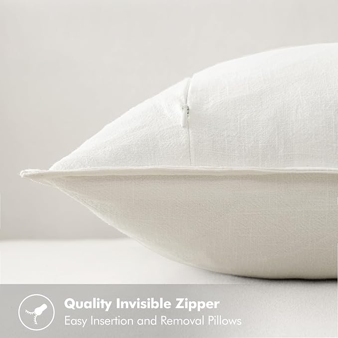 MIULEE Decorative Linen Euro Sham Pillow Covers 22x22 Inch Cream White Boho Farmhouse Neutral Christmas Couch Throw Pillows for Bed Pack of 2 Accent Modern Pillowcase Sofa Livingroom Home Decor