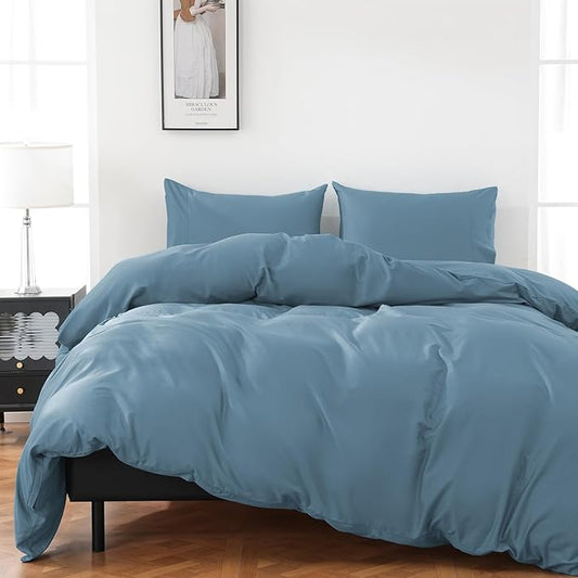 100% Organic Cotton Duvet Cover King 400 Thread Count Sateen Comforter Cover Soft and Breathable Cooling Bedding Set 3 Piece（Dusty Blue,King）