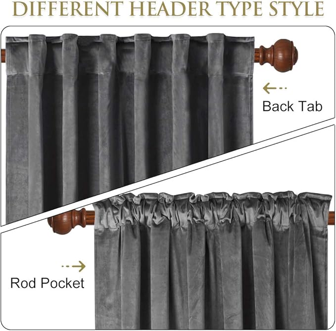 StangH Velvet Curtains 90 inches for Bedroom, Luxury Home Decor Super Soft Room Darkening Sound Reducing Panel Drapes for Living Room Sliding Door/Office, Grey, W52 x L90, 2 Panels