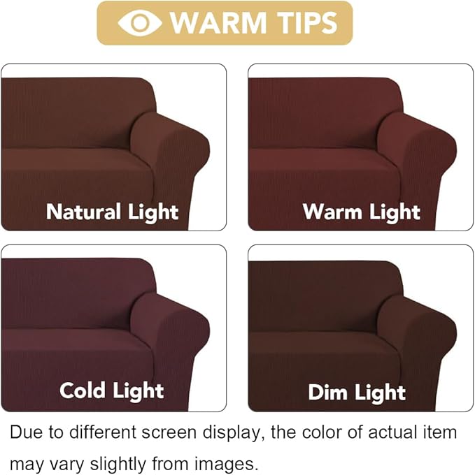 H.VERSAILTEX Stretch Couch Cover Loveseat Covers for 2 Cushion Couch Sofa Slipcover for Love Seat 1 Piece with Elastic Bottom, Checked Jacquard Fabric(Loveseat 58"-70" Wide, Burnt Brick)
