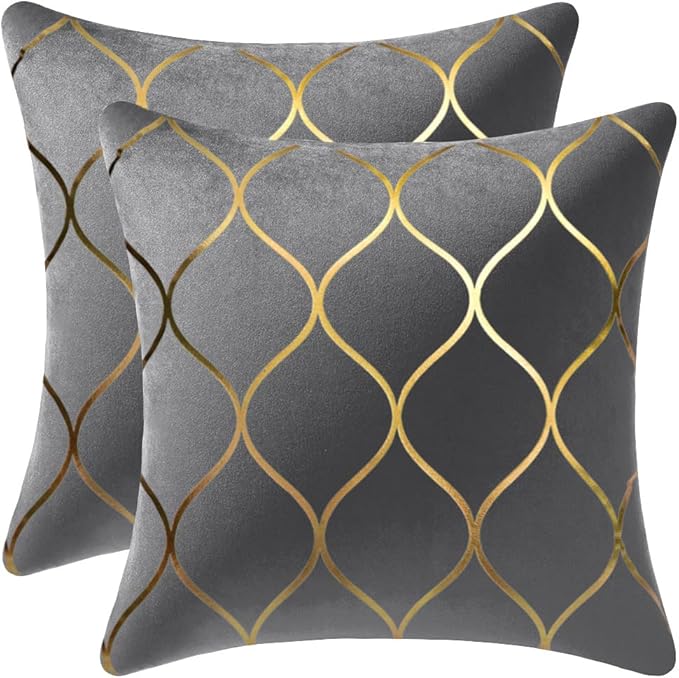 Gold Velvet Euro Sham Pillow Covers: 2 Pack 26x26 Inch Square Decorative Pillow Cases for Bedroom Sofa Couch Living Room, Light Grey