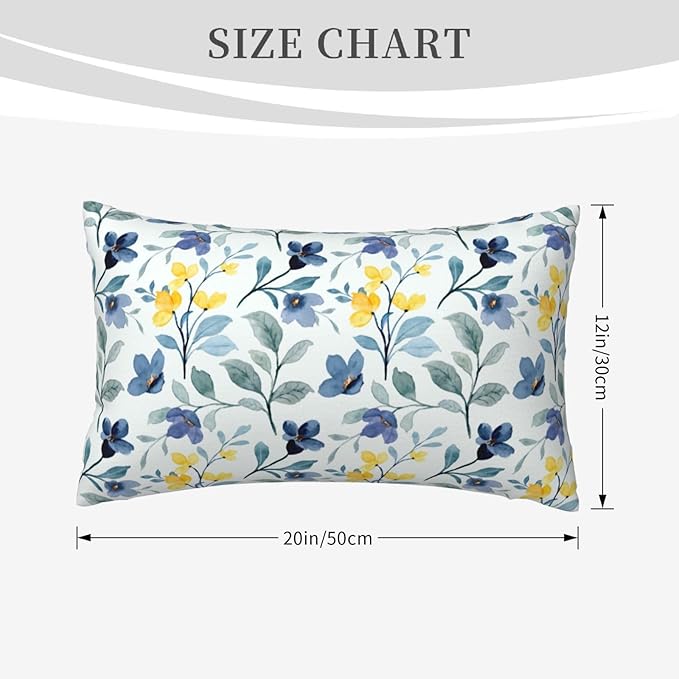 Spring Flowers Lumbar Pillow Covers 12x20 Inch Set of 2 Blue and Yellow Flower Throw Pillow Cover Vintage Plant Floral Pillowcase Cushion Cases for Home Couch Bed Sofa