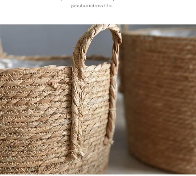 Kerio Seagrass Planter Basket Straw Plant Basket Woven Flower Plant Pot Plant Containers with Plastic Liner for Indoor Plants Laundry Room 7.9Inch