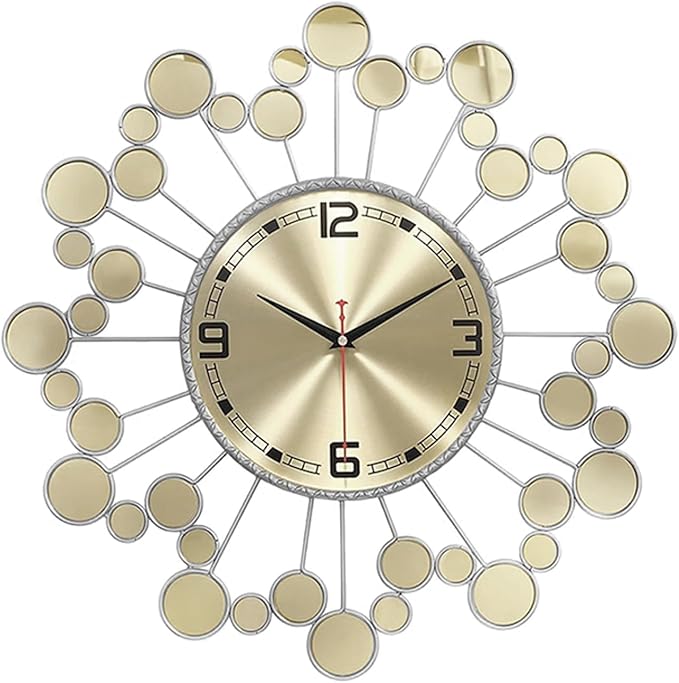 Silver 23" Wall Clock Decor Silent Battery Operated, Modern Metal Decorative Clock for Living Room Bedroom Office