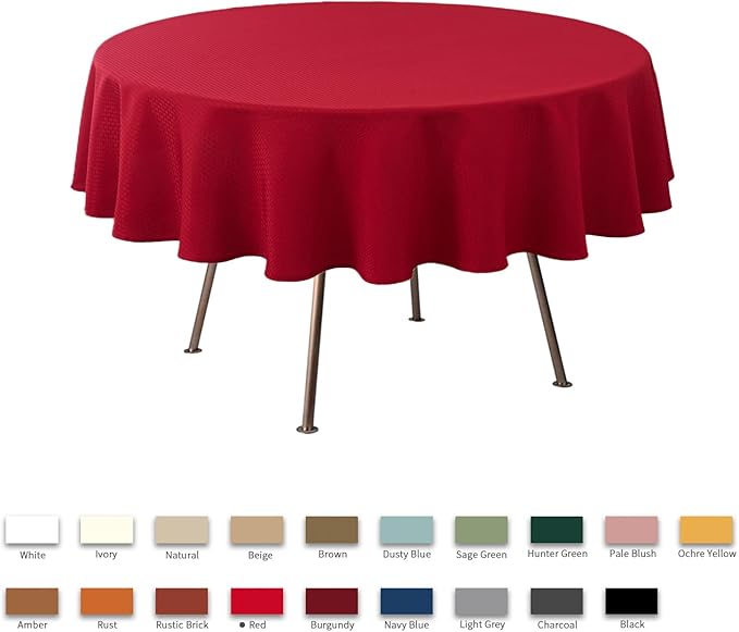 maxmill Round Tablecloth Weaved Texture Design Spill-Proof Wrinkle Free Soft Christmas Table Cloth for Circular Table Cover, for Dining Room Banquet Parties Holiday Dinner, 70 Inch Red