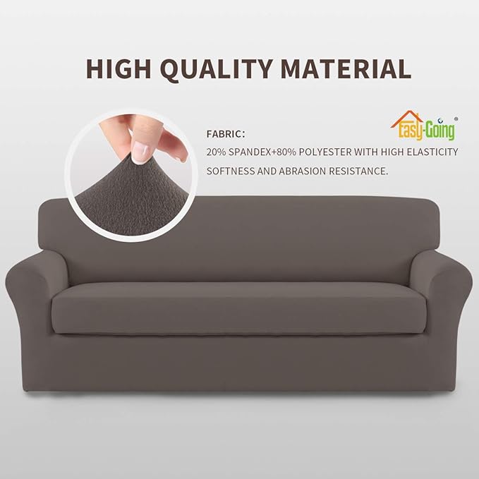 Easy-Going 2 Pieces Microfiber Stretch Sofa Slipcover Spandex Soft Fitted Sofa Couch Cover, Washable Furniture Protector with Elastic Bottom Kids,Pet (XLarge,Taupe)