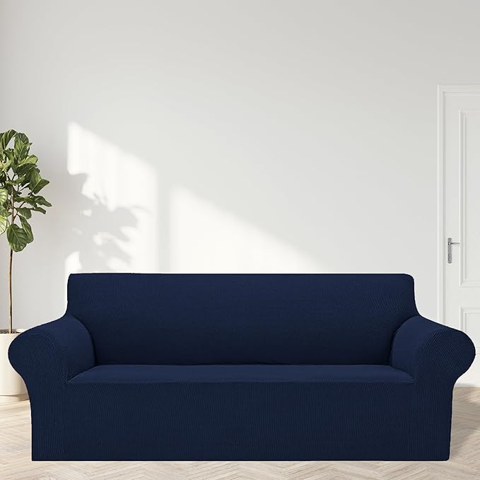 Cupuamon 2025 New Stretch Oversized Sofa Slipcovers Couch Sofa Cover for 4 Seater Furniture Protector Covers with Elastic Bottom Jacquard Fabric Small Checks for Pets, Kids - Navy