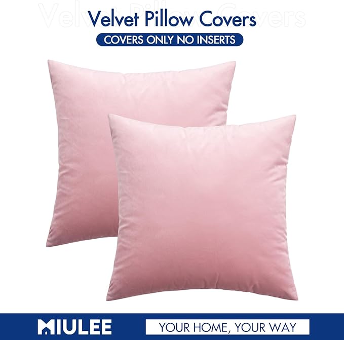 MIULEE Pack of 2 Pillow Covers Velvet Square Throw Pillow Covers Decorative Cushion Case for Spring Sofa Bedroom Couch 18x18 Inch Bright Pink