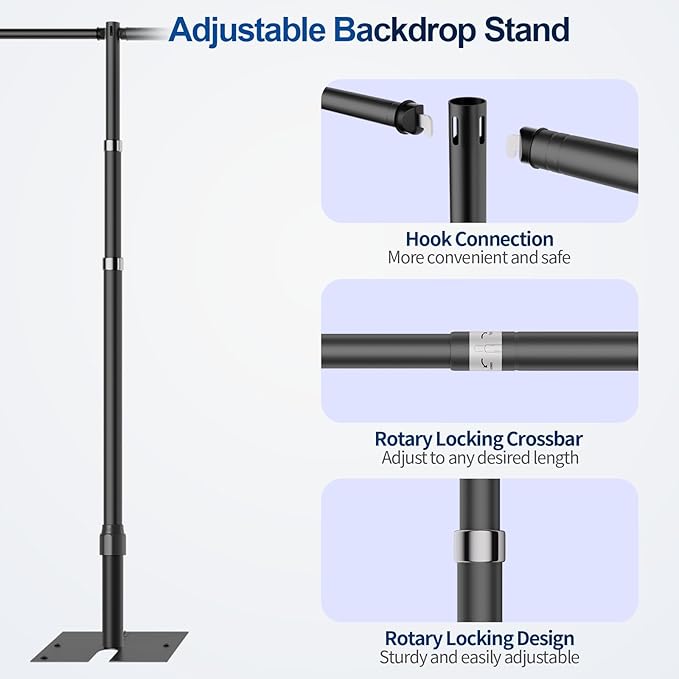 Pipe and Drape Backdrop Stand, 8.9x20ft Heavy Duty Adjustable Background Frame with Metal Base, Back Drop Holder for Parties Photography Wedding Photoshoot Decoration - Black