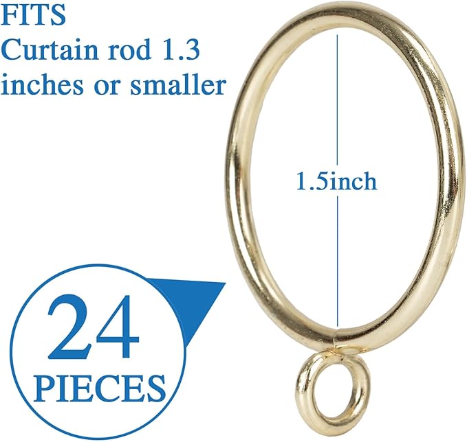 Curtain Rings with Eyelets Metal Eyelet Drapery Rings Inner Diameter 1.5Inch Curtain Rings for Hanging Pinch Pleat Curtain Pin Drape Hooks Gold Zocang