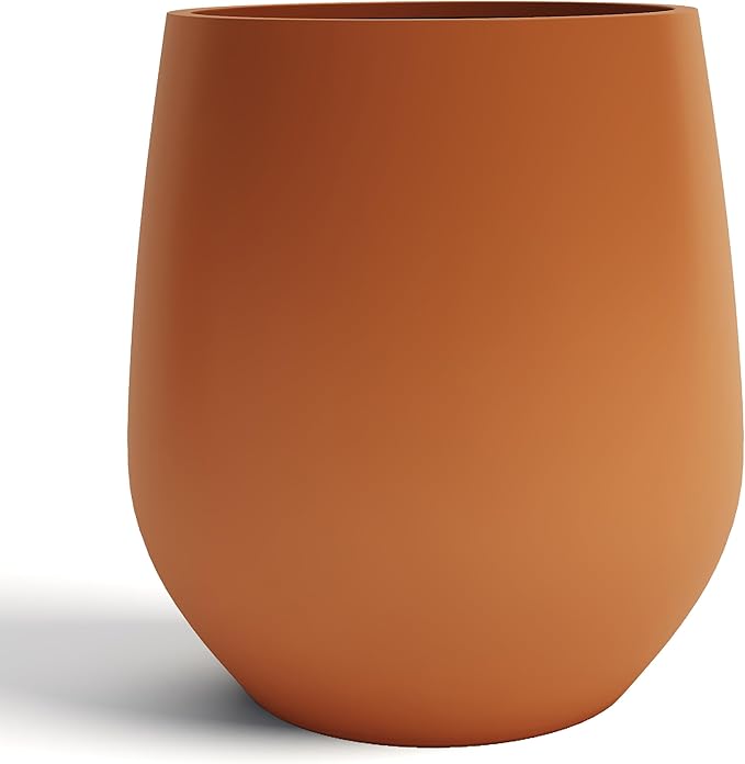 DTY Signature Mount Wilson Modern Indoor Outdoor Fiberstone Tapered Planter, Lightweight, Weather Resistant Garden Pot with Drainage Hole & Rubber Plug, Planter for Christmas Decor –Terracotta, Medium