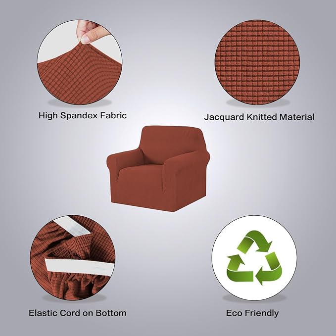 H.VERSAILTEX Stretch Armchair Slipcover Couch Cover Furniture Protector High Spandex Small Checks Knitted Jacquard Sofa Covers for Living Room (Armchair 31"-40", Rust)