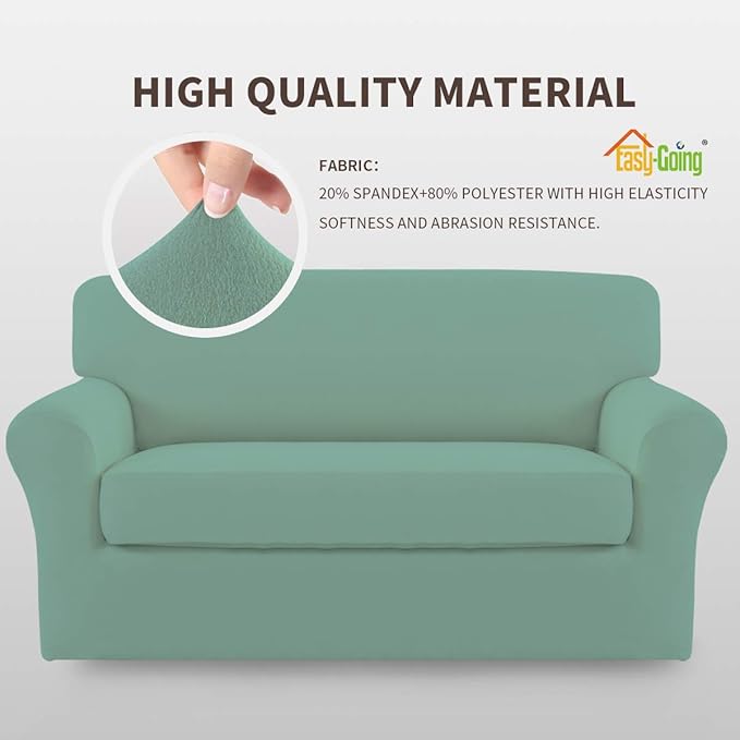 Easy-Going 2 Pieces Microfiber Stretch Sofa Slipcover – Spandex Soft Fitted Sofa Couch Cover, Washable Furniture Protector with Elastic Bottom Kids, Pet (Loveseat, Cyan)