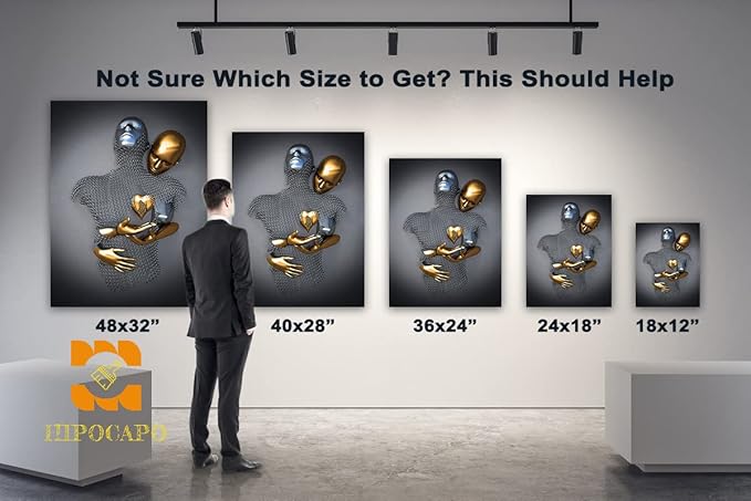 HIPOCAPO 3D Metal Effect Wall Art - Love Heart Canvas Art, Decor for Living Room, Framed Romantic Couple pictures bedroom 28”x40”x1Pcs 3d Art-26