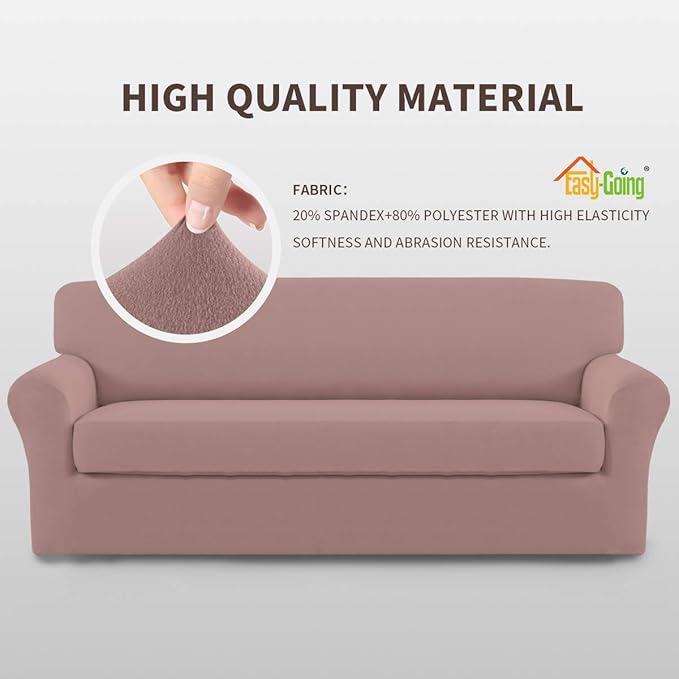 Easy-Going 2 Pieces Microfiber Stretch Sofa Slipcover – Spandex Soft Fitted Sofa Couch Cover, Washable Furniture Protector with Elastic Bottom Kids,Pet (Oversized Sofa, Pink)